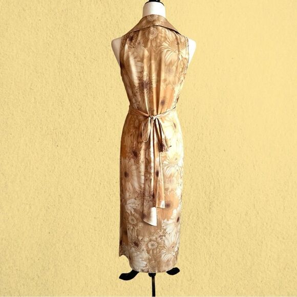 90s vintage collared wrap maxi sheer chiffon sunflower print dress - Picture 5 of 11